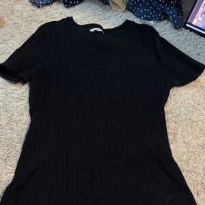 Black Ribbed Short Sleeve Top